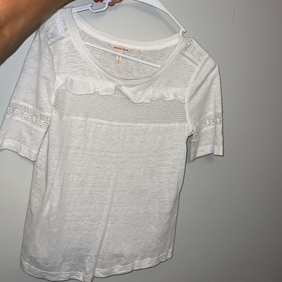 Rebecca Taylor white short sleeve top w/ crochet & ruffle detail size small - Picture 1 of 6